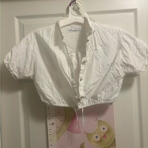 Zara White Cropped Button-Up Shirt